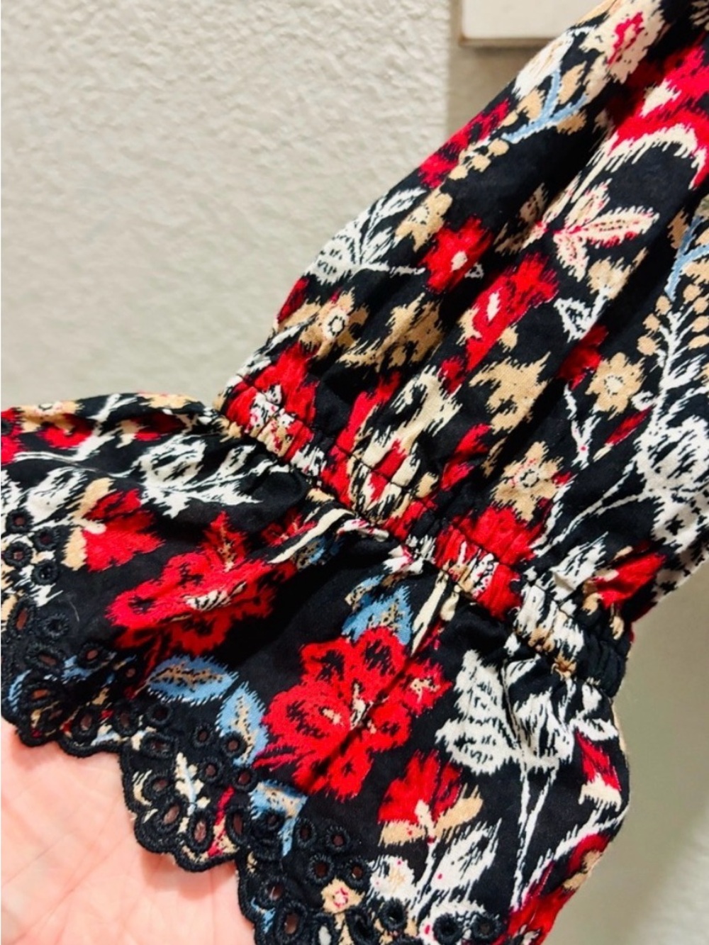 LOFT Black Floral Ruffle Eyelet Long Sleeve Blouse - Picture 6 of 9